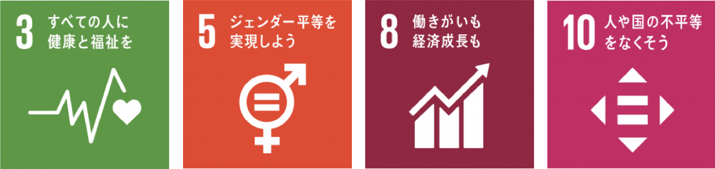 SDGsマーク3,5,8,10